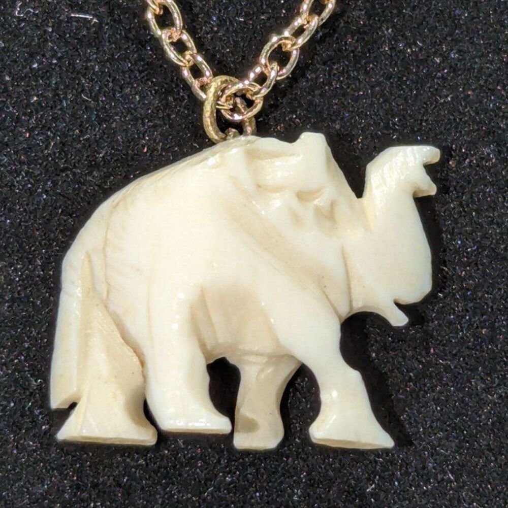 Carved Elephant Earrings and Necklace